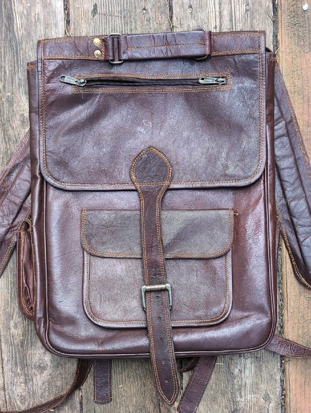 Vintage Brown Leather Rucksack Laptop Backpack